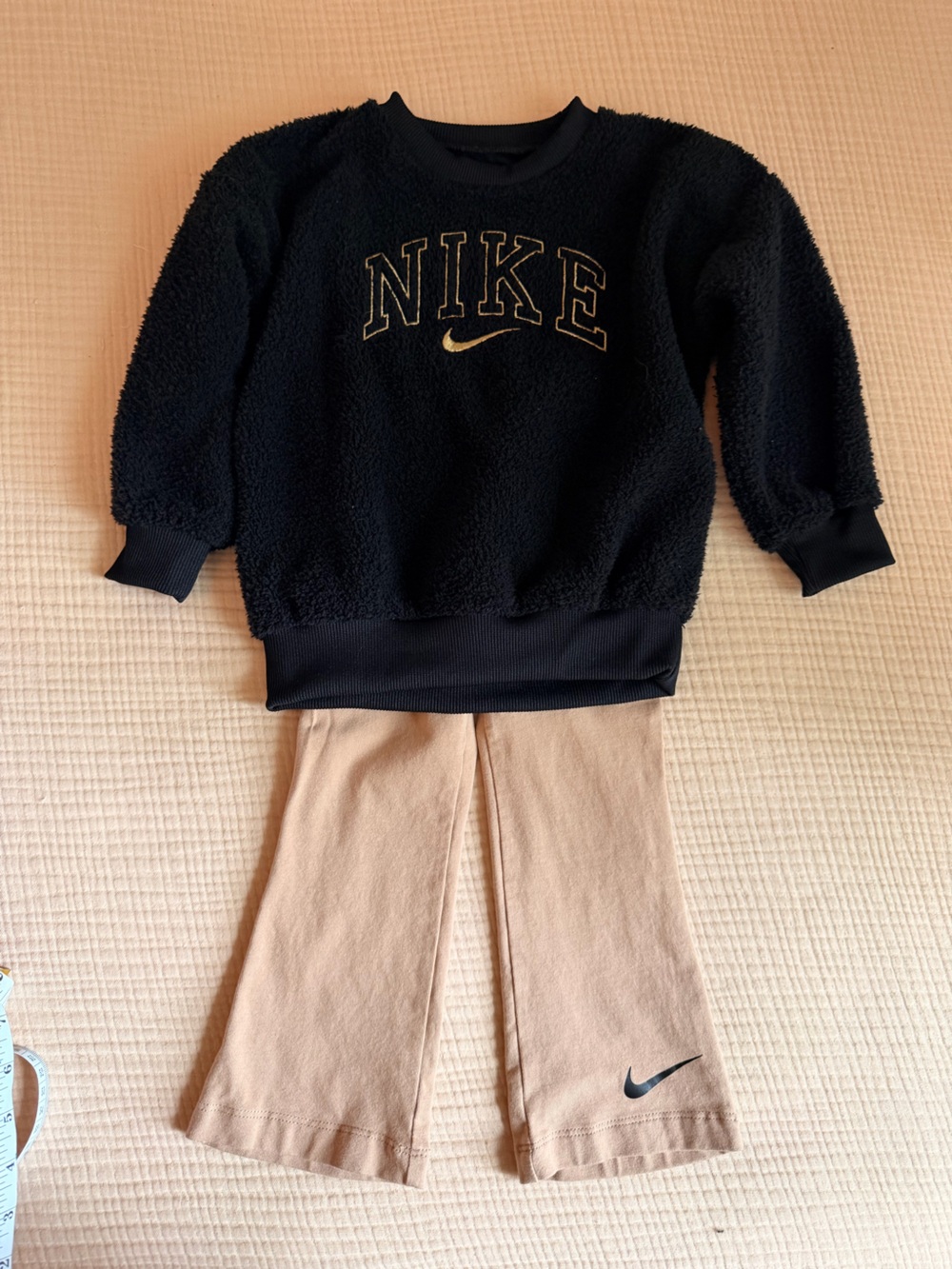 Nike Kids Black Sherpa Sweatshirt with Beige Leggings